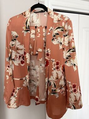 Zara Floral Rust Pink Blazer with fabric belt